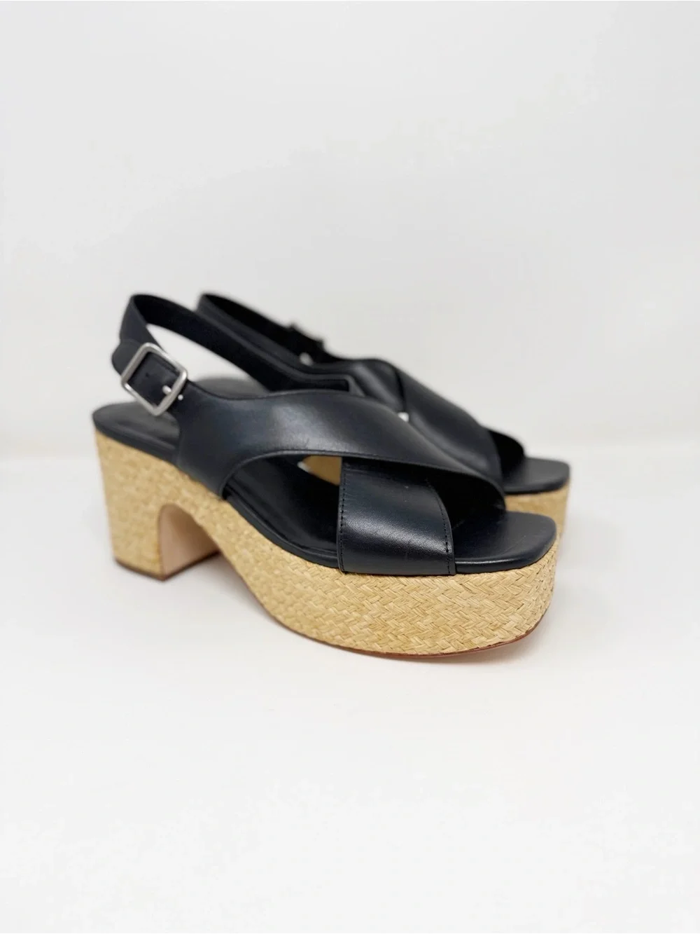 New Vince Clementina Leather Platform Sandal Black Sz 9